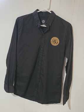 Versace Black Long-Sleeve Slim Fit Button-Down Shirt with Gold Medusa Crest